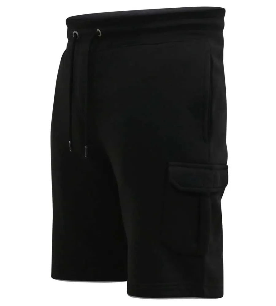 D555 Mens Black Fleece Cargo Shorts With Elasticated Waist (CYRUS 2)